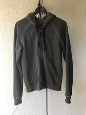 Bottega Veneta Kapuzenjacke mit Leder Zippergriff, grau, Größe 46, Made in Italy