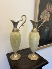 2 massive Vasen Aus Onyx Marmor Und Messing Vintage Auch Als Kerzenständer