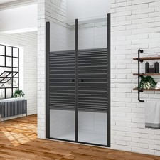 Duschtür Nische Pendeltür Nano Glas Duschwand Schwingtür mit Dekor Querstreifen