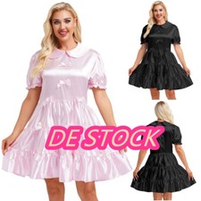 DE Damen Dienstmädchen Kleid Kurz Minikleid Satin Nachthemd Babydoll Dessous 