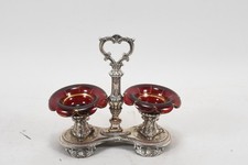 C26M47- Biedermeier Silber 13 Lot Menage mit 2 Glas Gewürzschälchen 19.Jh