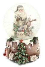 Schneekugel mit Spieluhr zum Aufziehen grau-weiß, Glitzer&Schnee Ø100mm 15cm