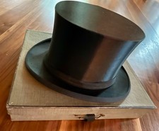 Herren Zylinder, Chapeau Claque, Zylinderhut schwarz, vintage in Hutschachtel