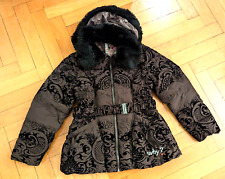 Desigual Jacke * Gr. 46 * Schwarz-violett* Samtoptik floral Kapue Gürtel Top