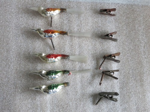 Antik glas vogel 9cm - 5x,