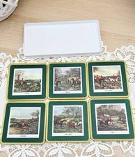 Vintage Schuberth Untersetzer Set, 6er Set, Jagdmotive/ Szenen, Schuberth Tamat-