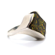TOP Designer Ring 925 Sterling Silber Grüner Bernstein Amorph Silver Amber RG55