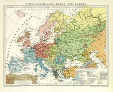 Europa Ethnographie historische Landkarte antike Karte Lithographie ca. 1892