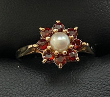 GRANAT PERLENRING 9 KARAT GOLD