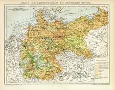 Landwirtschaft Deutsches Reich historische Landkarte Karte Lithographie ca. 1892