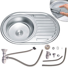 77x50CM Einbauspüle Rund aus Edelstahl Ablage Küchenspüle Spülbecken