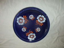 großer Kuchen / Gebäckteller blau mit Blumenmuster & Goldrand