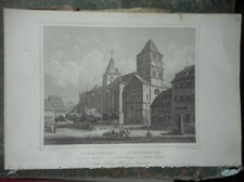 Strasbourg, Eglise St. Thomas, Stahlstich von Höfle/Poppel 1857 Elsass Straßburg