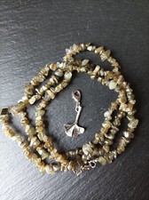 Charm Halskette 90 cm Labradorit  Edelsteine Splitter Nuggets +Gingkoblatt Charm