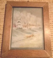 Kleines Gerahmtes Aquarell Bild Fuchs In Winterlandschaft Unikat Signiert 1986