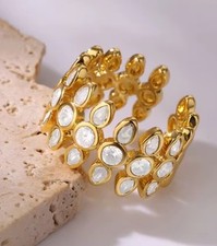 OFFENER ZIRKON RING 18kt VERGOLDET EDELSTAHL MIT ZIRKONIA•GRÖSSE UNIVERSAL