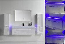 Badmöbel Set Weiß Komplett Hochglanz 5-teilig LED Badezimmermöbel 90 cm