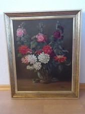 Ölgemälde Blumen in Vase 39 x49 cm Signiert 1945