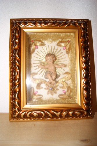 Holzfigur jesuskind gefasst - holzfigur, jesuskind,