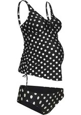 2-tlg Set Umstandstankini Gr. 40 Schwarz Silber Gepunktet Damen-Bademode Neu