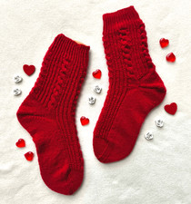 Stricksocken 5125 * Größe 40 / 41 * Damen Frauen * rot * Handarbeit * Muster