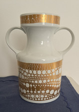 Heinrich Blumenvase Porzellan Vase, Henkelvase , weiß-gold, 60/70er Jahre 