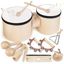 Kinder Musikinstrumente Set Holz, Trommel, Maracas, Triangel, Kindergeburtsta...