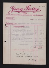 ERFURT, Rechnung 1934, Georg Stoltze Fahrräder Fahrradteile Motorrad-Auto-Radio-