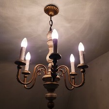 Lampe Deckenlampe, exklusiver Landhaus Antik Stil, 6 flammig, Holz Metall