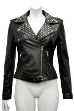 Damen Nieten Lederjacke Echt
