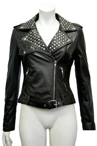 Damen nieten lederjacke echt - nieten,