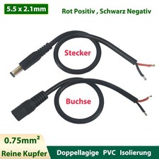 5.5x2.1mm DC 12V Stecker Buchse Kupplung Steckverbinder Anschlusskabel 18AWG 10A