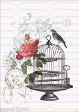 Shabby Vintage Bügelbild Rose Vogelkäfig NO. 1