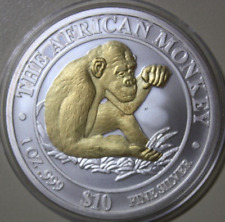 Somalia 10 Dollars 2002 Silber 1 oz "The African Monkey" #F5925 BU gildet