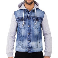 HERREN HOODY KAPUZEN JEANSJACKE STONEWASH JERSEY ÄRMEL S M L XL 2XL 3XL 4XL JSE