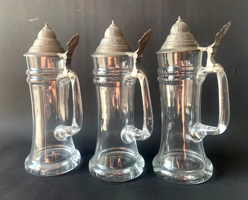 Glas bierkrüge zinndeckel - 3x,