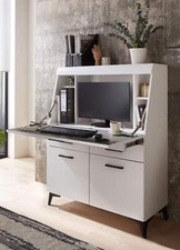 Sekretär Schreibtisch SECRET Weiß mit schwarzen Griffen und Beinen