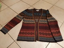 Strickjacke Cardigan langarm Damen, Norw. Muster, braun/blau/bordeau, M, Peruvia
