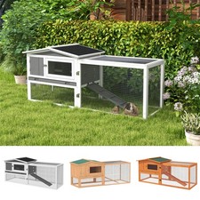 PawHut Kaninchenstall Meerschweinchenauslauf aus Holz mit Rampe und herausnehmbarem Tablett Outdoor