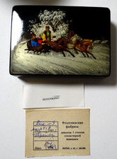 Original alte russische Lackdose Fedoskino Palech "Trojka" 1974j. G.Totschenova