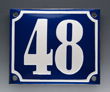 ALTE EMAIL EMAILLE HAUSNUMMER 48 in BLAU/WEISS um 1950