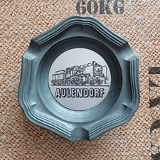 Eisenbahn Dampflok Aulendorf, Teller Aschenbecher aus Zinn