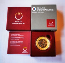 25 Euro Erderwärmung - Silber Niob Münze - Österreich 2023 - Handgehoben OVP