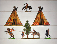 Bemalte Zinnfiguren, Flachfiguren  30mm.   Diverse Indianer mit 2 Zelten