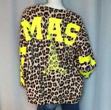 Oversized Sweater Sweat Shirt Namaste Leopard Neon Gelb Yoga 38,40,42,44 Neu