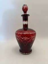 Glas Karaffe Überfang handgeschliffen rubinrot mit Stöpsel - schließt gut 32 cm