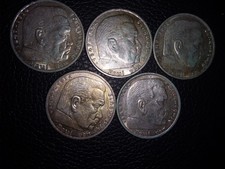 5 Münzen: 5 Reichsmark Paul v. Hindenburg HK, 1937 (3xA, 1x E, 1x F) Silber