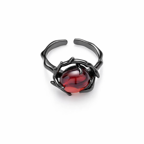 Damenring schwarz rot - schwarz, gothic