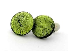 Runde Ohrclips Muranoglas, ca 2cm Durchm peridot grün Tragepolster handgefertigt