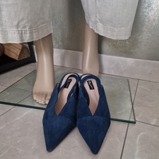 TOSCA BLU Studio Sling-Pumps 36 Spitz Blau Wildleder Blockabsatz ??NEU?? 